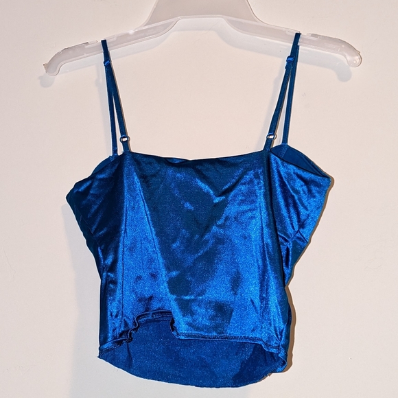 Moda International Holographic Shiny Spaghetti Crop Top Blue - Picture 3 of 5